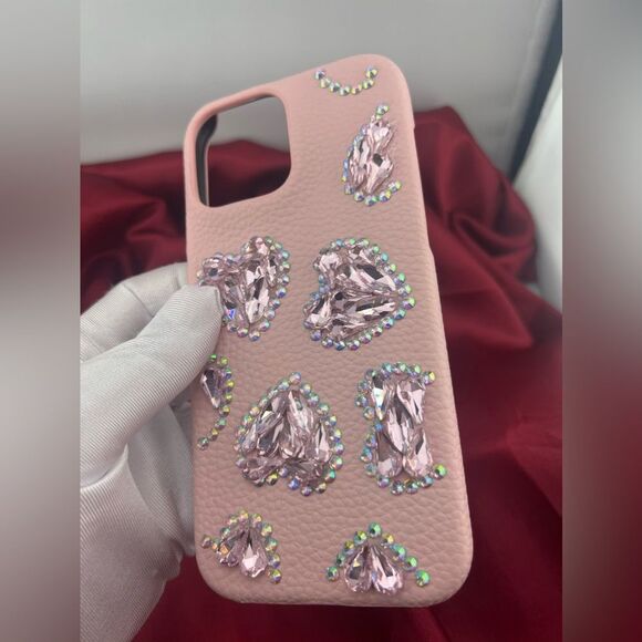 Pink Heart Crystal Embellished I-Phone 16 Pro Max Case - Picture 5 of 6